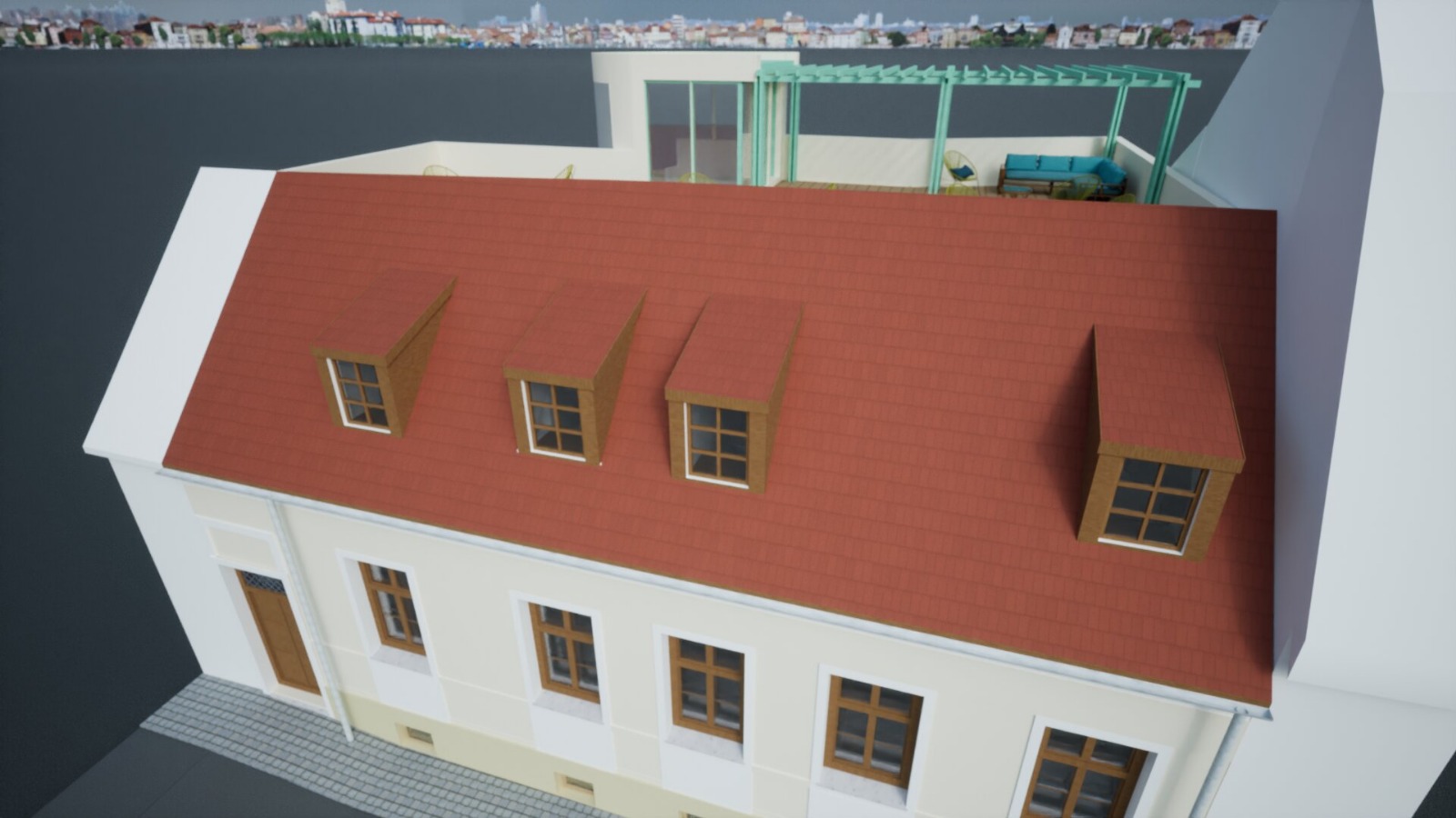 Color rendering of the roof and hidden terrace zone