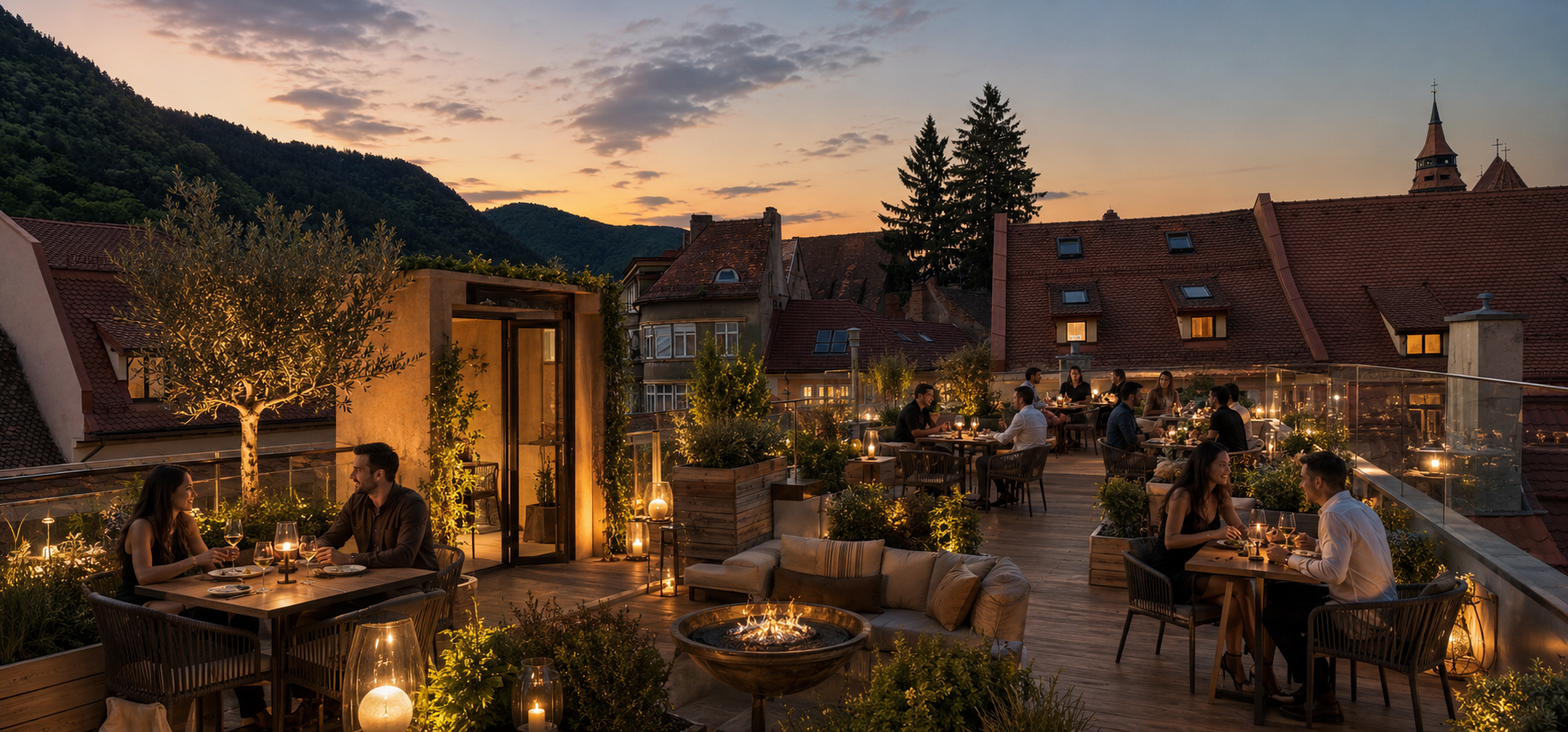 Color rooftop terrace render with Tampa mountain views in Brasov